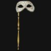 Eye Mask - Hand held , White & Gold on Stick