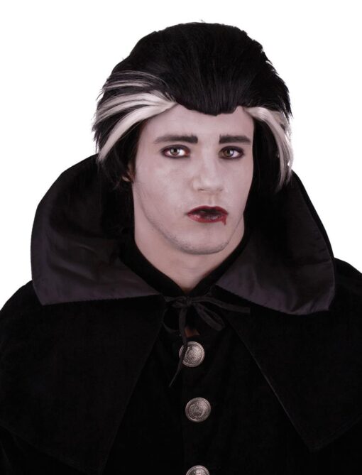 Vampire / Dracula Wig - Black , white streak